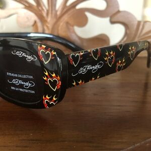 NEW Ed Hardy Black Sunglasses with Red and Yellow Heart Accents